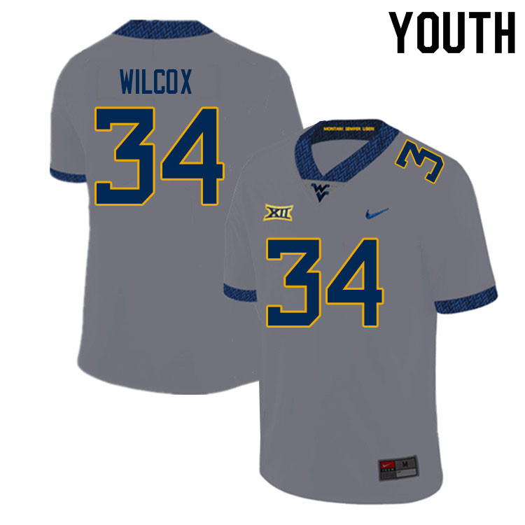 Youth #34 Avery Wilcox West Virginia Mountaineers College Football Jerseys Sale-Gray - Click Image to Close